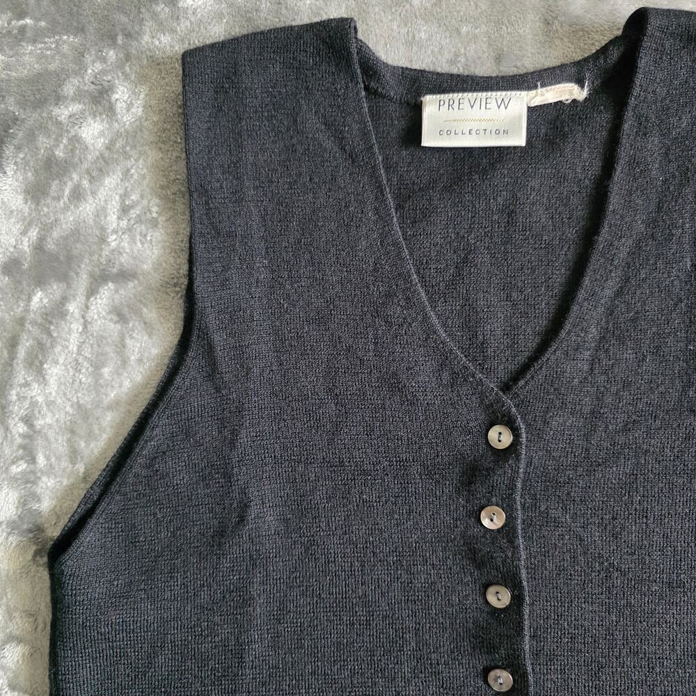 PREVIEW COLLECTION Womens Black Knit Button Front Sweater Vest Minimalist Size M - Picture 2 of 12